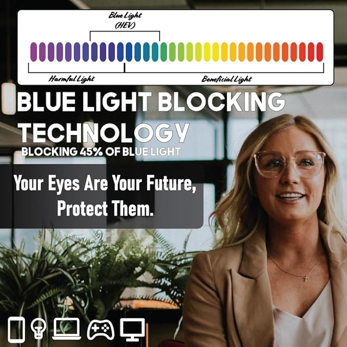 Blue Light Blocking Glasses – Lightweight, Anti-Glare & Eye Strain Relief for Gaming, Reading & Office Use
