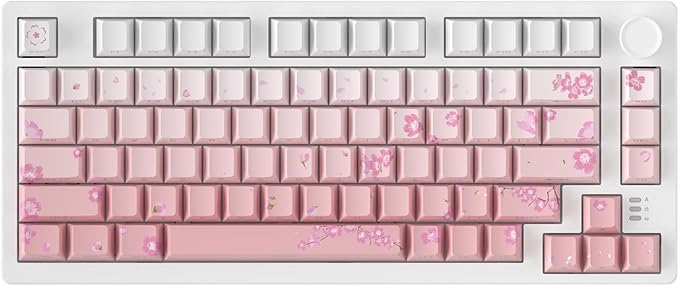 DAREU EK75PRO Sakura Pink Wireless Mechanical Gaming Keyboard,75% Hot Swap Creamy Keyboard with Knob,RGB Backlit,Gasket Custom Structure,Side Printed PBT Keycaps,2.4Ghz/BT5.1/USB-C, for Win/MAC