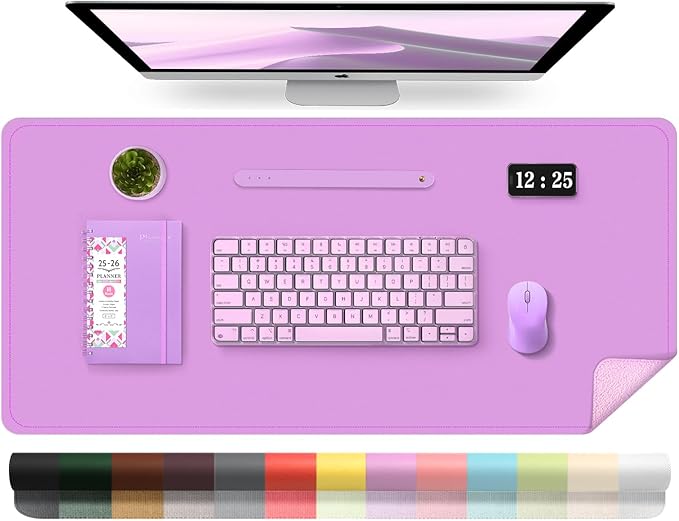 Leather Desk Pad Protector, Desk Mat, Large Mouse Pad, Non-Slip Desk Blotter, Office Laptop Desk Pad, PU Leather Desk Writing Pad for Office and Home (Lilac, 31.5" x 15.7")