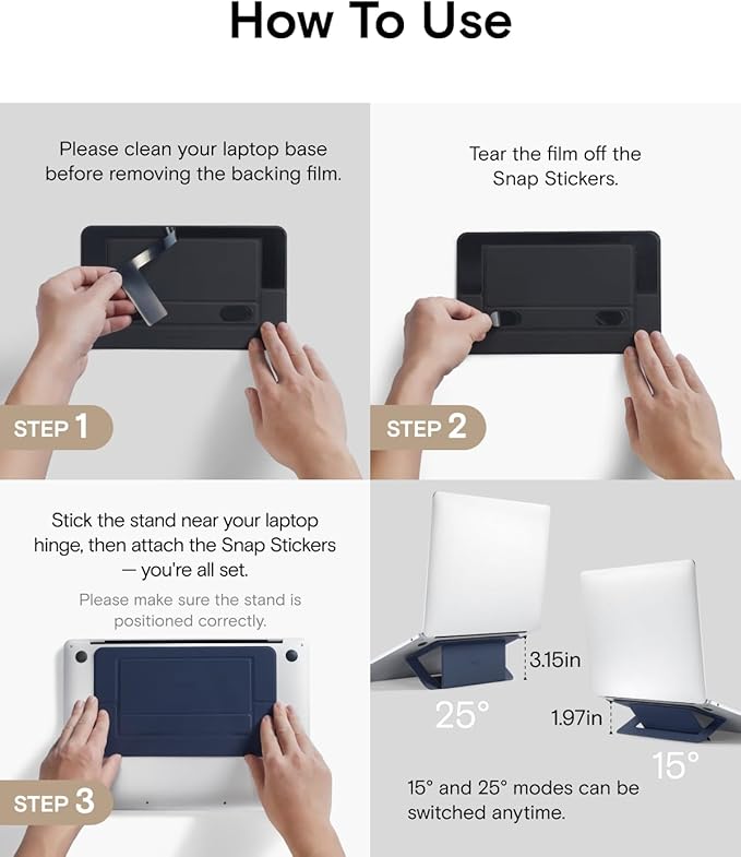 MOFT Laptop Stand for Desk, Adhesive Airflow Laptop Cooling Riser for Heat Dissipation with 2 Adjustable Viewing Angles, Foldable & Portable Computer Stand Compatible with Laptops 11"-16",Misty Cove