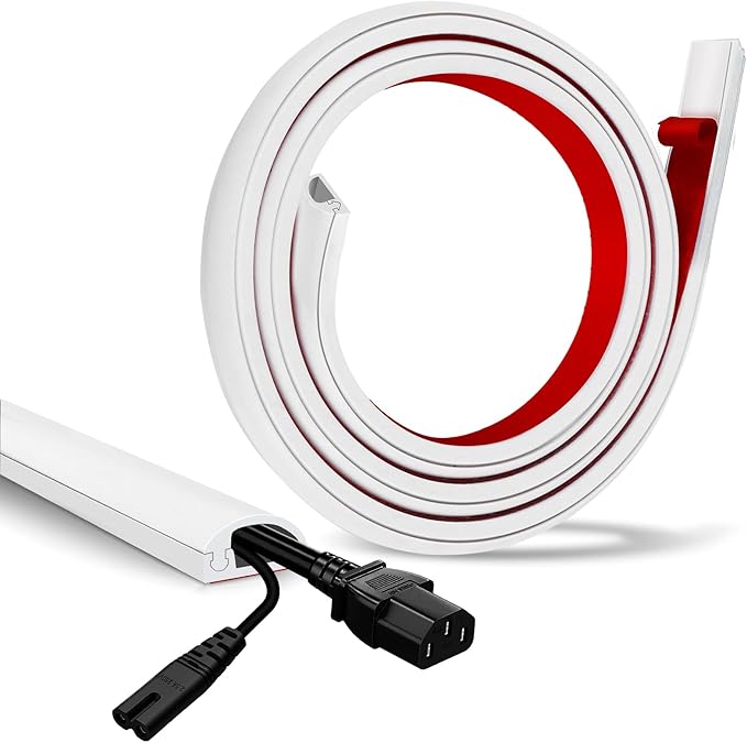 Floor Cable Cover, Low Profile Cable Hider for Wires, Self Adhesive Cord Hider for Wall, Cord Covers Wall Mounted Tv, for Offices, Gym, Exhibitions(White, 3.3 Feet)