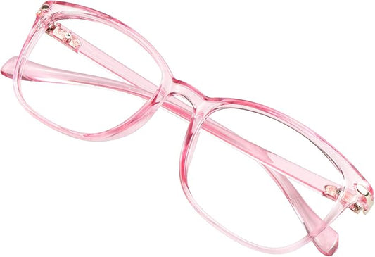 VisionGlobal Blue Light Blocking Glasses for Women, Anti Eyestrain, Computer Reading, TV Glasses, Stylish Square Frame, Anti Glare(Clear Pink,+2.00 Magnification)