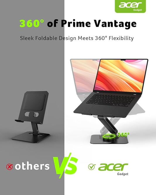 acer Laptop Stand for Desk - with 360 Swivel Base, Rotating Laptop Riser for Desk, Adjustable Computer Stand for Laptops, Ergonomic Riser Holder Foldable, Portable MacBook Pro Air (10-16") - Black