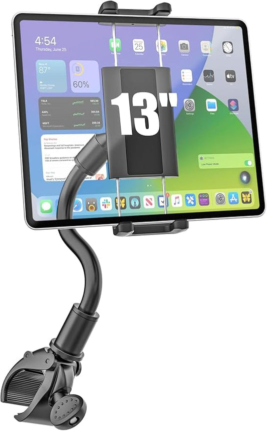 Spin Bike Tablet iPad Holder - Long Arm Gooseneck Tablet Mount Clamp for Indoor Bike Peloton, Treadmill, Wheelchair, Stroller, Exercise Bicycle Clamp for iPad Pro/Air/Mini, 4-13" Tablet Phone