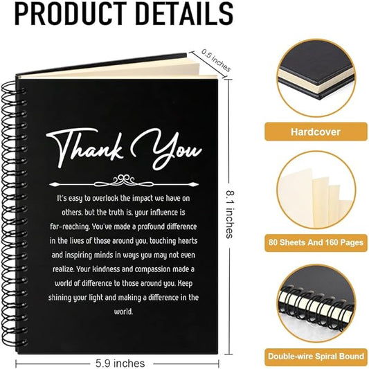 Thank You Hardcover 160 Pages Spiral Notebook, Appreciation Gifts for Boss Leader Supervisor, Thank You Gifts for Teacher Social Worker School Counselors, Friend Coworker Gratitude Gifts