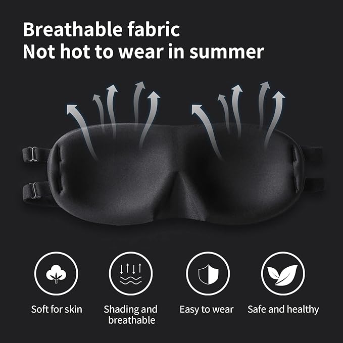 ALASKA BEAR Sleep Mask 2 Straps, Deep Concave Molded Foam Mask with Convex Eye Cups and Light Blocking Nose Contour, Two Adjustable Elastic Bands Stay on Head w/o Slipping, Black