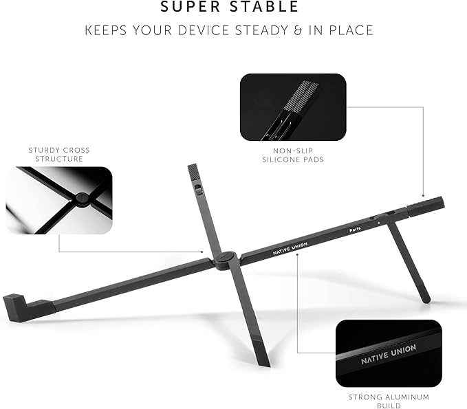 Native Union Fold Laptop Stand – Ultra-Slim Foldable & Portable Laptop Stand – Ergonomic & Optimized Viewing Angle – for 13 to 16 Inch MacBooks & Laptops, 10 to 16 Inch iPads & Tablets (Black)