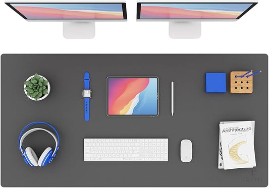 K KNODEL Large Office Leather Desk Mat, Mouse and Keyboard Pad, Computer and Laptop Mat, Desktop Protector and Cover, Writing Pad and Blotter (47.2"x23.6", Dark Gray)