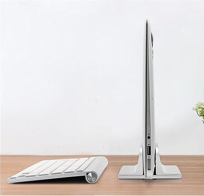 Vertical Laptop Stand for Desk [Adjustable] Sturdy Aluminum Dock Fits All Laptops (up to 20.3 inches) Space Saving, Modern Compact Holder, Compatible with MacBook Pro/Air, Surface, HP, Dell (Silver)
