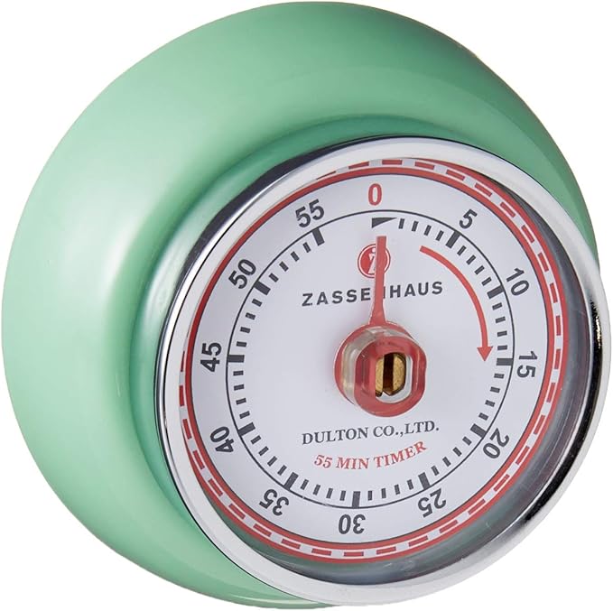 Zassenhaus Magnetic Retro Kitchen Timer, Classic Mechanical Cooking Timer (Mint Green)