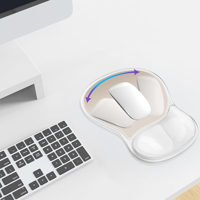 Mouse Pad with Wrist Rest,Ergonomic Mouse Pad with Comfortable Gel Wrist Rest Support and Non-Slip PU Base for Easy Typing Pain Relief, Durable and Washable (Transparent Khaki Gradient)