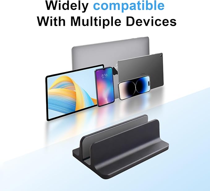 Vertical Laptop Stand Holder, Desktop Aluminum Stand for MacBook with Adjustable Dock Size, Fits All MacBook, Surface, Chromebook and Gaming Laptops (Up to 17.3 inches), Black