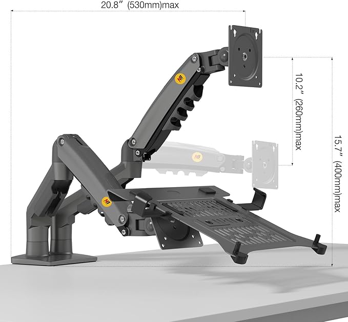 NB North Bayou Laptop Mount with Adjustable Tray for 10-17”Notebook, Full Motion Arm with VESA Plate for 17-30”Monitor,Clamp-on Grommet Mounting F160-FP (Black)