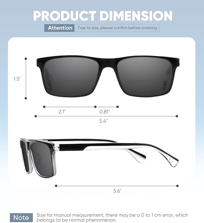 Missfive 2 Pack Light Bifocal Sun Reading Glasses for Men, Blue Light Blocking Near/Far Dual-use Spring Hinge Sun Readers, Anti UV/Eye Strain Comfort Premium Sunglasses, 2.25x