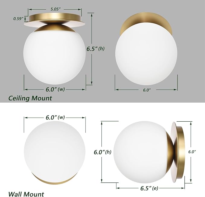 Wall Sconces, 1 Light Modern Globe Sconce in Aged Brass, Wall Light for Bedroom Bathroom Living Room & Hallway Vanity Lighting, Ceiling Light Fixture