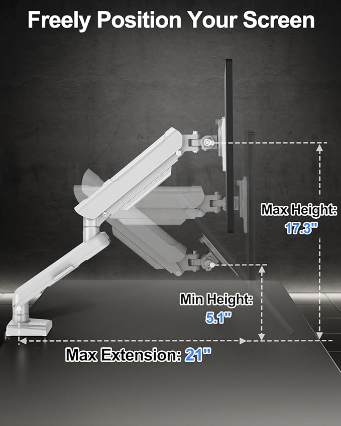 Single Monitor Arm Fits up to 32 Inch Computer Screens, Holds 4.4-22lbs, Full Motion Gas Spring Desk Mount, VESA 75x75, 100x100, Freelift Pro