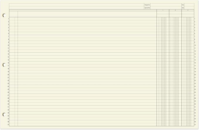 BookFactory Ledger Sheets/Large 3 Column Accounting Ledger Columnar (Three Columns) Loose Leaf Paper - 17'' x 11'', 50 Pages, Loose Leaf, 3 Hole Punched (SHEET-050-CLCLL(17x11-Ledger-3)-AX)