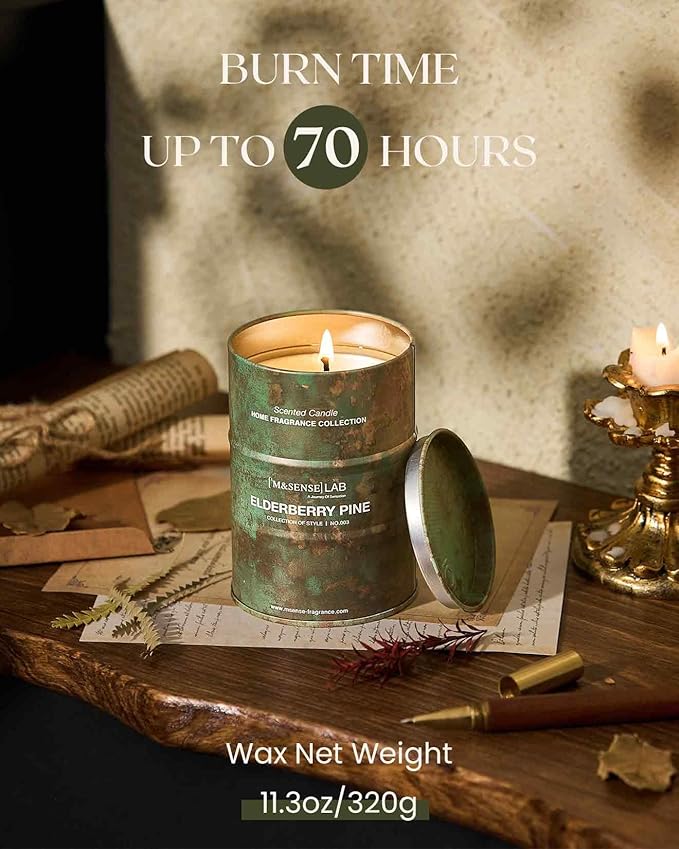 M&SENSE Elderberry Pine Scented Candles Natural Non Toxic, Aromatherapy Candle for Stress Relief Meditation Relaxing, Housewarming Gifts for Women Men, 11.3oz 70 Hour Long Burning