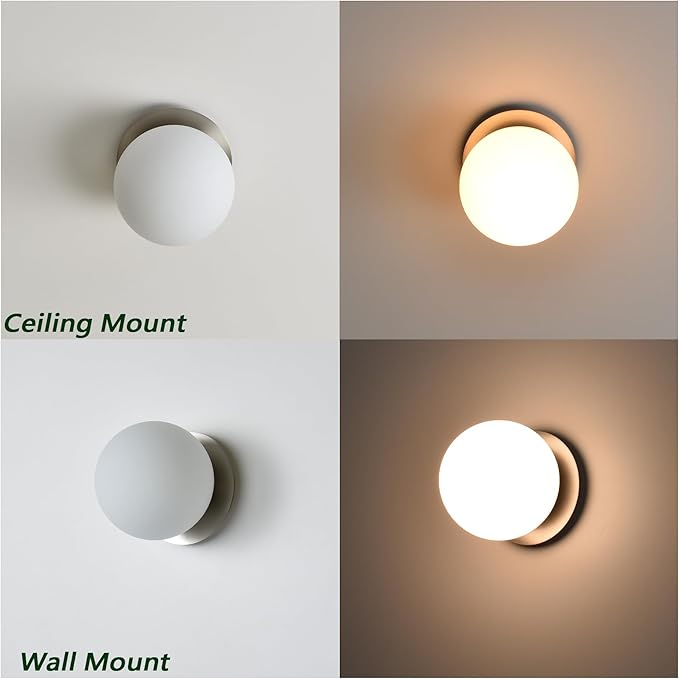 Wall Sconces, 1 Light Modern Globe Sconce in Brushed Nickel, Wall Light for Bedroom Bathroom Living Room & Hallway Vanity Lighting, Ceiling Light Fixture