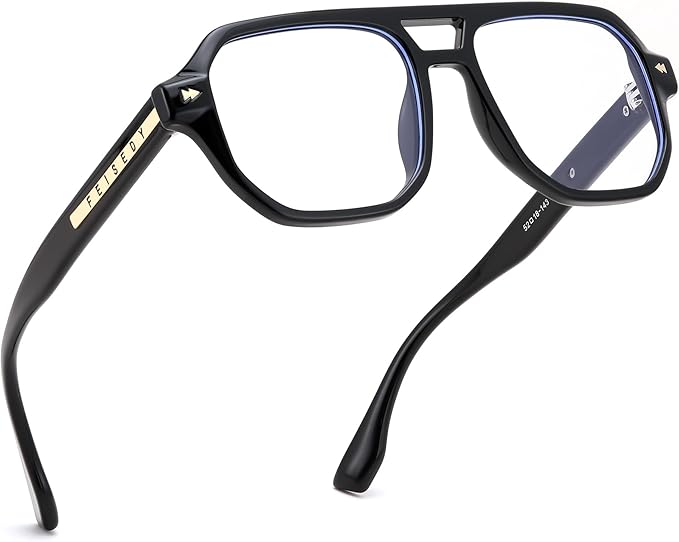 FEISEDY Aviator Blue Light Glasses for Men Women, Retro 70s Style Design Anti Glare Digital Eyestrain & Daily Wear B0284