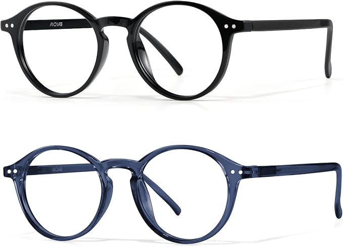 Blue Light Blocking Glasses Round Retro Computer Gaming Glasses Women Men UV Protection AB3303 (Black/Blue)
