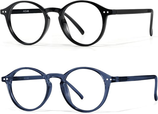 Blue Light Blocking Glasses Round Retro Computer Gaming Glasses Women Men UV Protection AB3303 (Black/Blue)