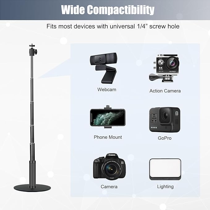 Webcam Stand, 28 Inch Web Cam Stand for Desk, Adjustable Webcam Mount Camera Stand for Logitech Webcam C922 C930e C920S C920 C615 C960 C920x BRIO 4K NexiGo N60 and Others