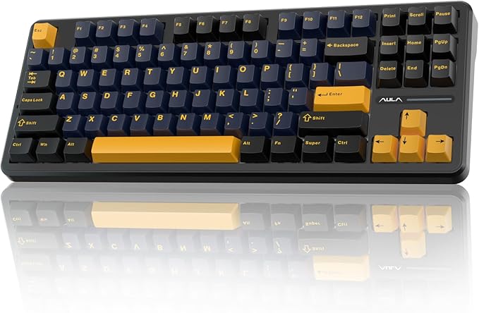 AULA F87 Wireless Mechanical Keyboard, 75% TKL Custom Hot Swappable Gaming Keyboards with PBT Keycaps, Pre-lubed Greywood Switches, RGB Backlit Creamy Keyboard, 2.4GHz/USB-C/BT5.0