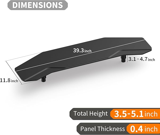 39.4 Inch Dual Monitor Stand Riser Black,Plane Wing-Shaped Sturdy Computer Desk Riser for 2 Monitors, Adjustable Length and Wood Monitor Stand for Laptop, Computer,Extra Long