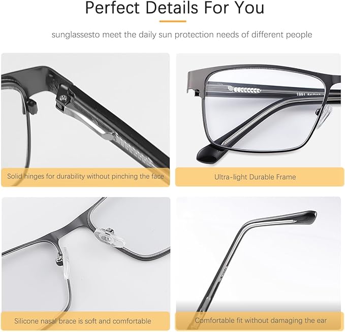 YIMI Photochromic Nearsighted Distance Glasses Spring Hinge UV400 Sunglasses Anti-Blue Light Myopia Glasses for Men Women (Black, -1.00, x)