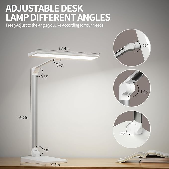 LED Desk Lamp for Office Home, 23W 1000LM DC Adapter Table Lamp with USB A+C Dual Charging Port, Eye-Caring Desk Light 3 Brightness Lamp for Reading, Study, Workbench, Crafting, Sewing, Puzzle