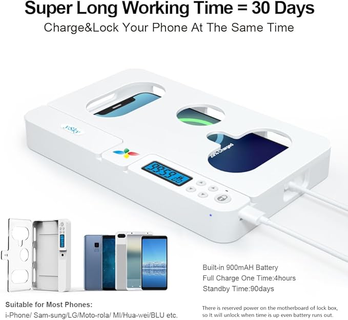 ySky Portable Smart Auto Phone Timer Lock Box for iPhone and Android Phones, Self-Control Timer Locker to Help Kids,Students, Adults Focus Back,Prevent Excessive Games, Mobile Phone Addiction(White)