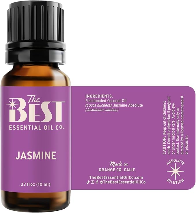 The Best Jasmine Absolute Essential Oil Premium Grade- Diluted in Fractionated Coconut Oil for Aromatherapy, Spa, Massage- 10 ml (.33 fl oz)
