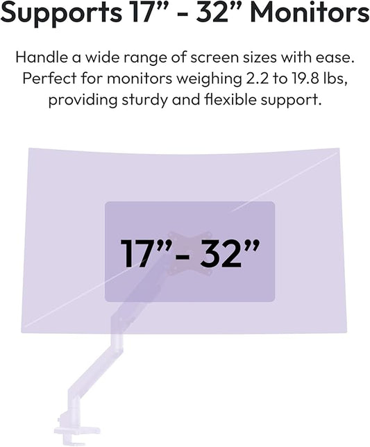 Pixio PS1S Wave Purple Single Monitor Arm Stand Desk Mount - Fits up to 32 inches Monitors and up to 19.8lbs. VESA Compatibility and Integrated Cable Management