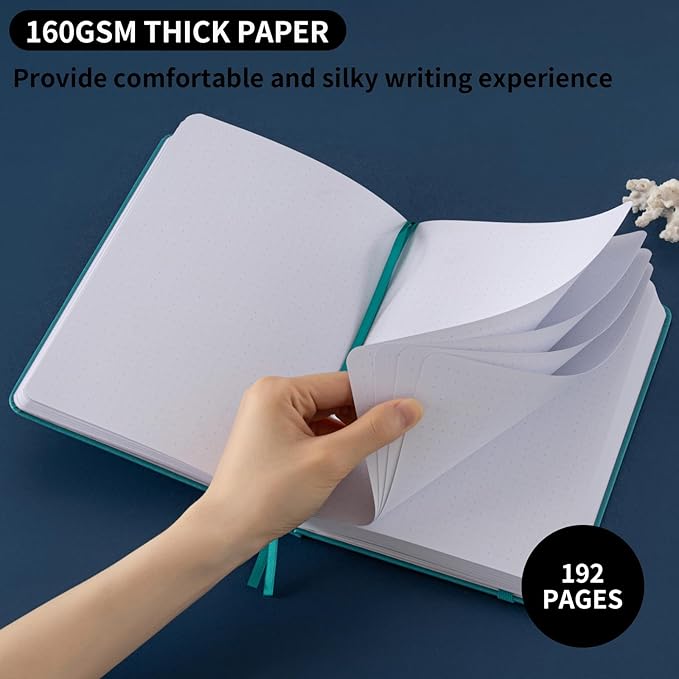 Dot Grid Journal with 160GSM Thick Paper, 192 Pages, A5 Dotted Notebook for Work, School, Travel | 180° Lay Flat, Foil Stamped Cover, Elastic Band, 2 Bookmarks & Inner Pocket (Light Blue)