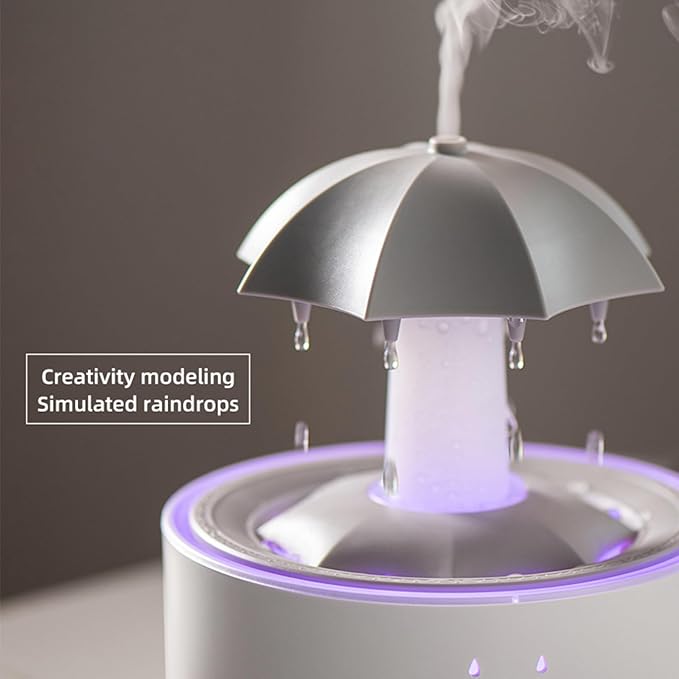 Humidifier for Bedroom, 7-Colors Led Rotating Umbrella Waterfal Humidifier with Water Droplet, 300ML Cute Desk Humidifier Aroma Diffuser with Remote,Timer Settings, Auto Shut-Off