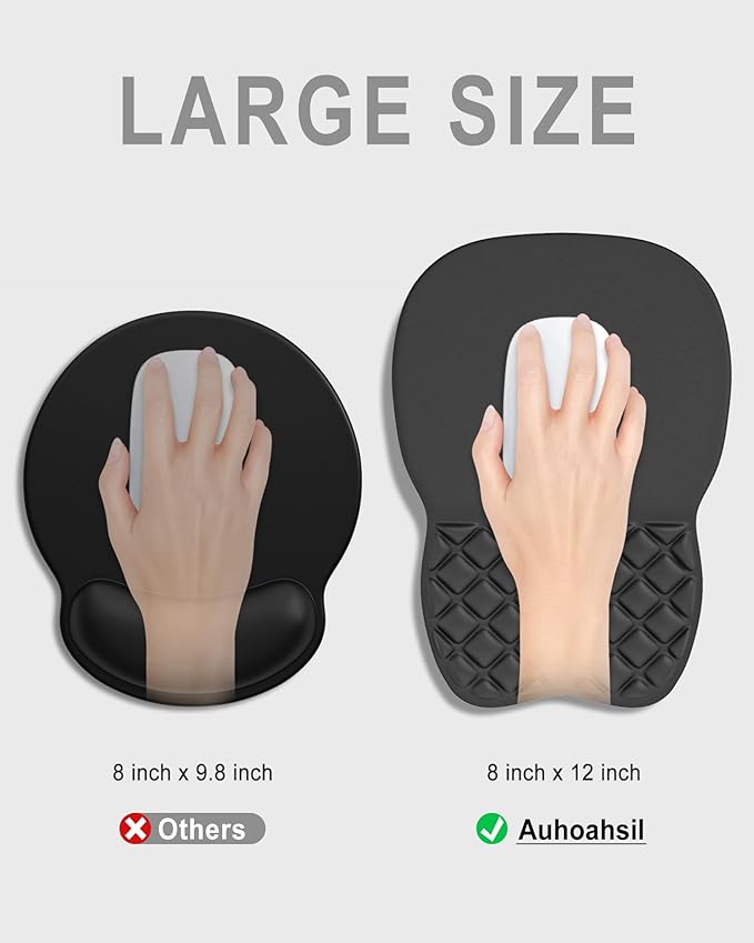 Auhoahsil Ergonomic Mouse Pad with Wrist Rest, Comfortable Slope Computer Mouse Mat with Wrist Support, Memory Foam Filling, Non-Slip Silicone Base, Pain Relief, for Gaming & Work, 8 x 12 in, Gray