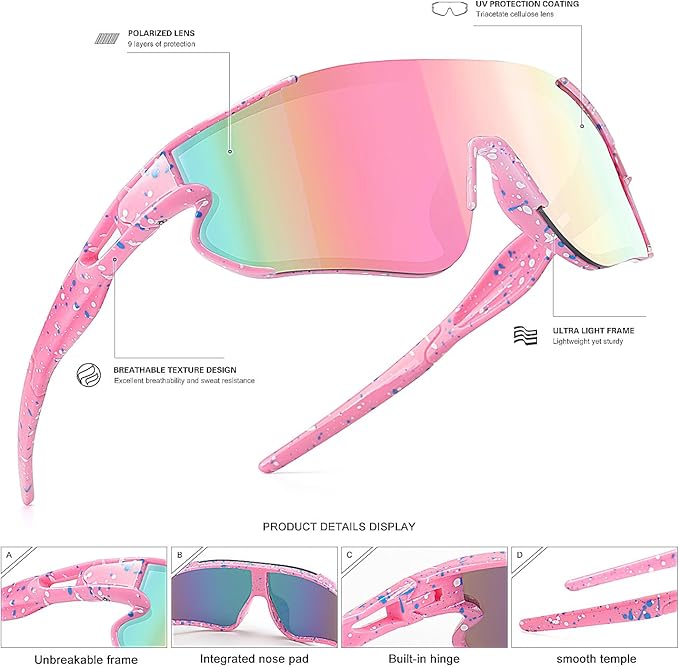 Kids Baseball Sunglasses for Boys Girls Youth Softball Cycling Sports Sunglasses UV400 Protection Age 5-12