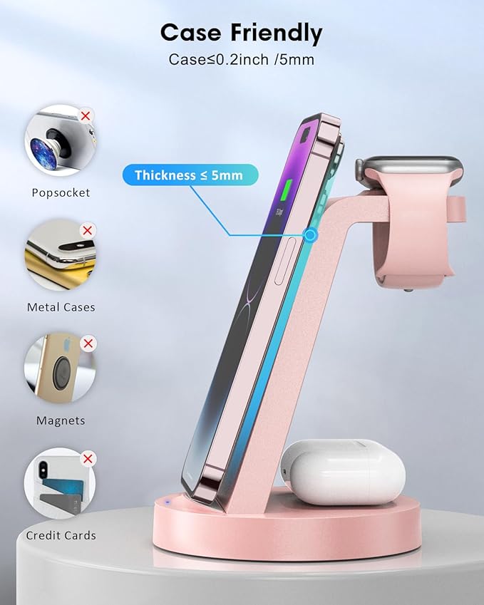 3 in 1 Charging Station for Apple Device, Wireless Charger for iPhone 16 15 14 13 12 11 Pro Max & Apple Watch iwatch- Charging Stand Dock for AirPods