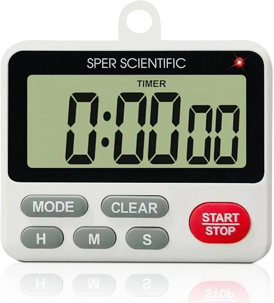 Sper Scientific 24-Hour Digital Lab + Kitchen Timer with LED Light 810001 - Precision Countdown Timer with Large Display, Loud Alarm & Clock Mode - for Cooking, Lab Experiments & More
