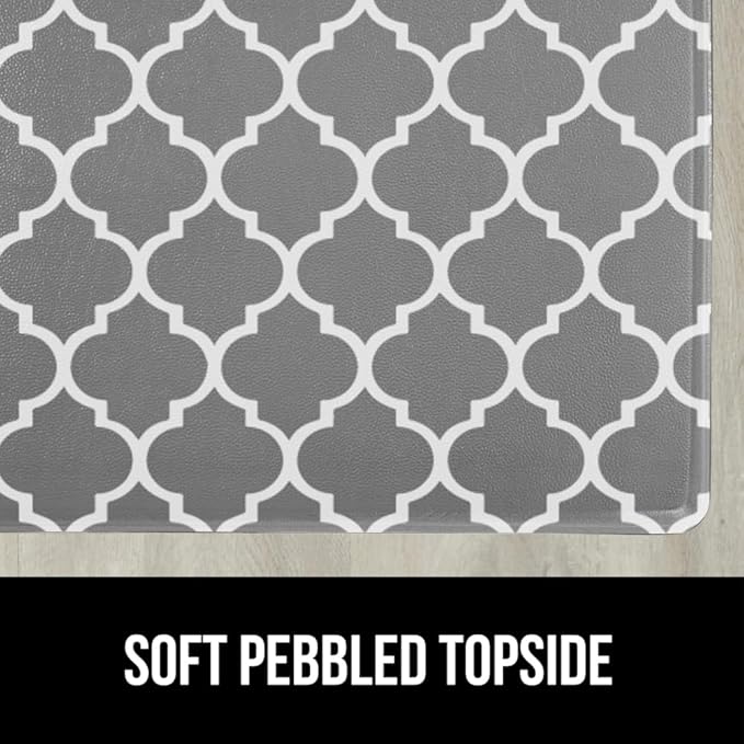 GORILLA GRIP 2 Pack Comfortable Cushioned Kitchen Mats for Floor, 17x24 + 17x48, Waterproof and Stain Resistant, 1/2 Inch Thick Ergonomic Standing Desk Anti Fatigue Mat, Foam Supports Feet, Grey White