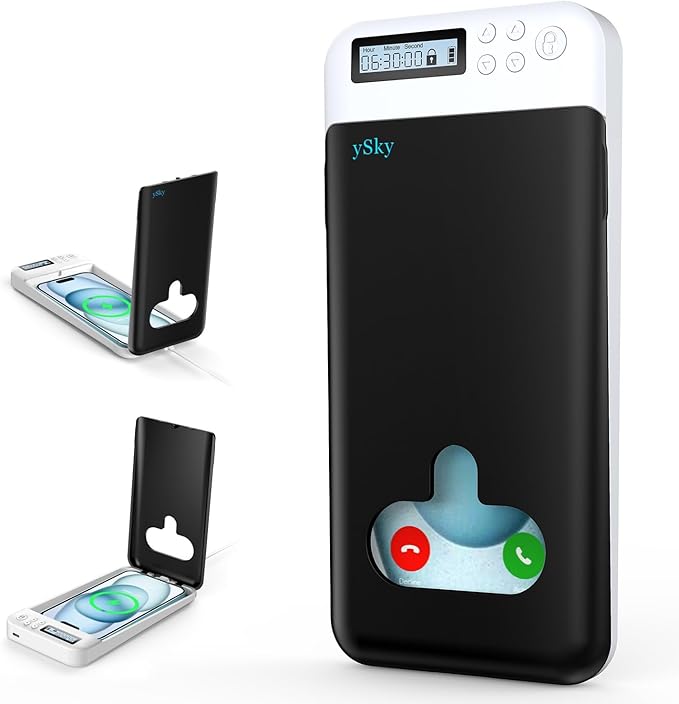 ySky Timed Phone Lock Box for iPhone and 6.7inch Phones, Portable Phone Jail Locker Box with Timer Prevent Phone Addiction | Unplug from Phones, Video Games, Social Media to Achieve Goals(Black)