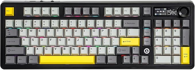 AJAZZ AK980 96% USB-C/BT5.0/2.4GHz Wireless Gaming Keyboard with 1.14’’ TFT Screen, Hot Swappable Creamy Mechanical Keyboard with FR4 Plate, Knob, RGB for Win/Mac (Black, Gift V2 Switch)