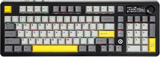 AJAZZ AK980 96% USB-C/BT5.0/2.4GHz Wireless Gaming Keyboard with 1.14’’ TFT Screen, Hot Swappable Creamy Mechanical Keyboard with FR4 Plate, Knob, RGB for Win/Mac (Black, Gift V2 Switch)