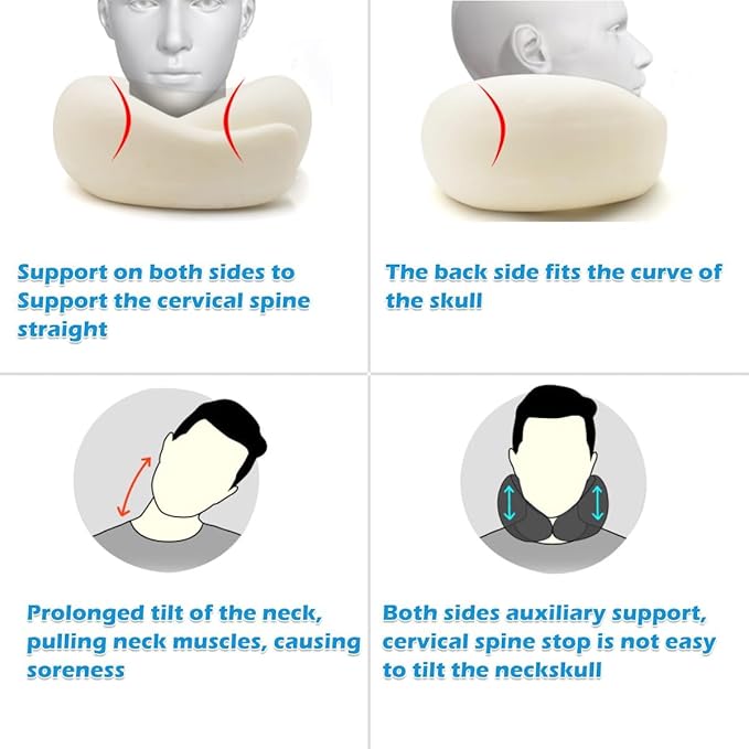 Travel Neck Pillow for Airplane, Adults Memory Foam Travel Neck Pillow, Ergonomic 360° Neck Support for Airplane Car Home Office Sleep, Small Packable Compact Portable Adults Turtle Pillow (Grey)