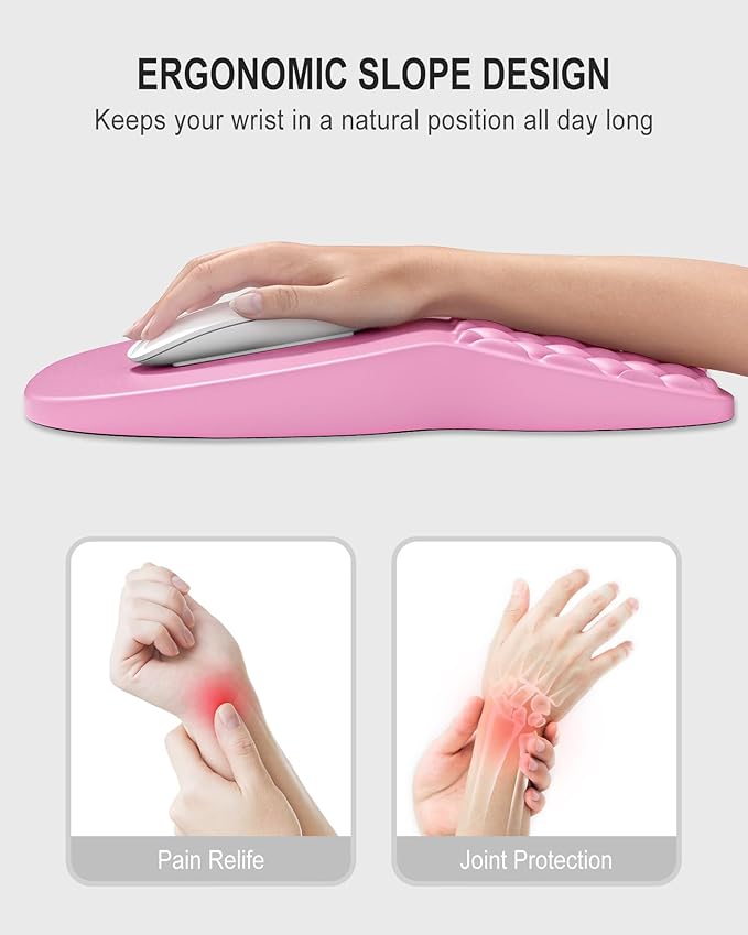 Auhoahsil Ergonomic Mouse Pad with Wrist Rest, Comfortable Slope Computer Mouse Mat with Wrist Support, Memory Foam Filling, Non-Slip Silicone Base, Pain Relief, for Gaming & Work, 8 x 12 in, Hot Pink