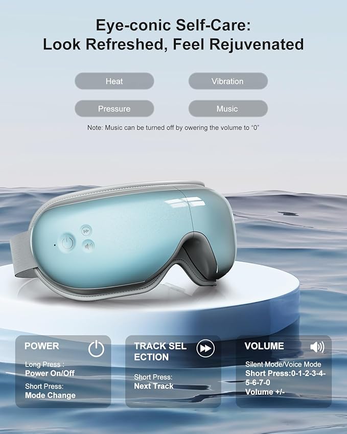 cotsoco Eye Massager with Heat, Birthday Gifts for Women, Heated Eye Mask with Bluetooth Music, Relax & Reduce Strain Dark Circles and Improve Sleep, Gift for Mom Dad Women Men (Blue)