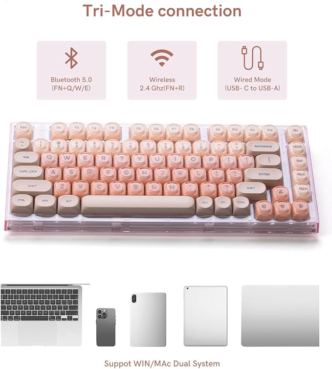 X75 75% Wireless Mechanical Keyboard, Hot Swappable Computer Creamy Keyboard, Foundation Jelly Keycaps, Pre-lubed Switches Gasket Mount RGB Backlit Gaming Keyboards for Wins/Mac, Pink
