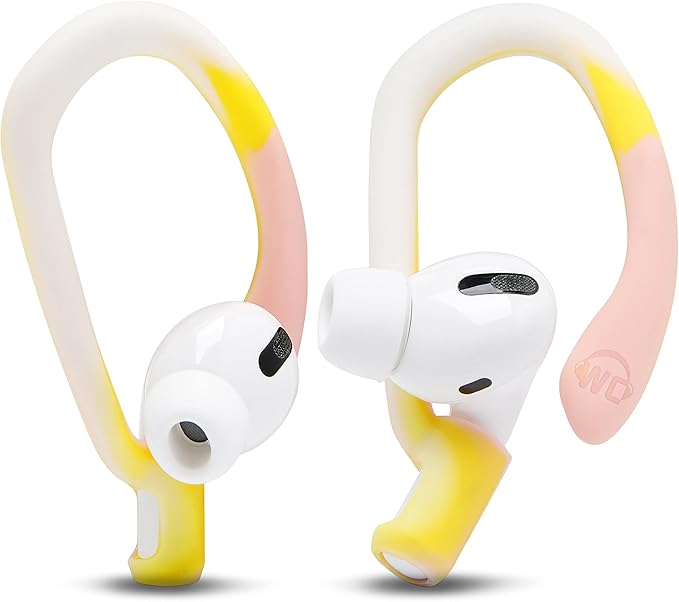 WC HookZ - Patented Upgraded Over Ear Hooks for AirPods Pro 1, 2 & AirPods 1, 2 & 3- Two Size Pairs Included in Package, Unique Left & Right Hook, Made by Wicked Cushions | Yellow Starburst