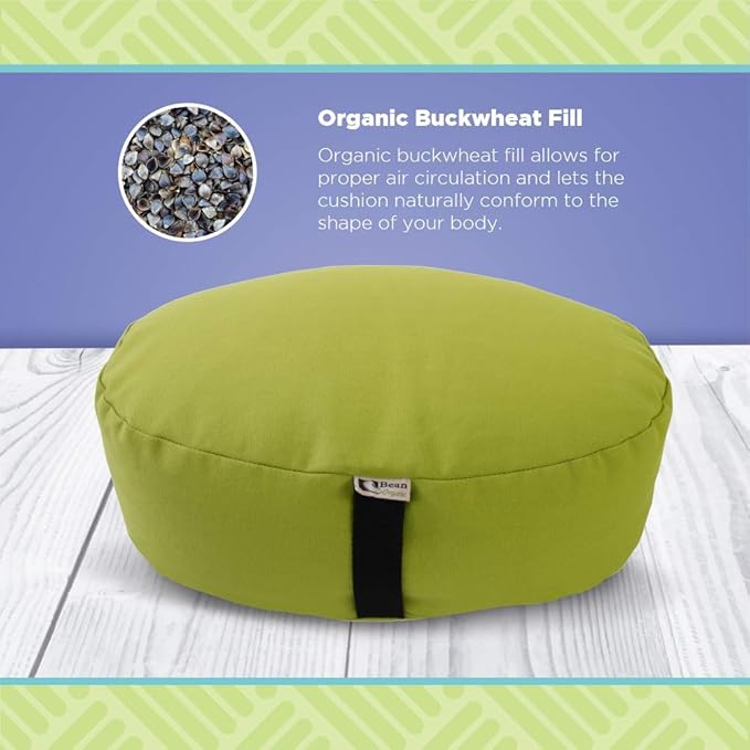 BEAN PRODUCTS Zafu Meditation Pillows for Sitting on Floor, Yoga Cushion, Cotton/Buckwheat fill Yoga Pillow, Zafu Meditation Cushion, Zen Kneeling Prayer Pad- MADE IN USA, 14"x18" Oval- FOREST GREEN